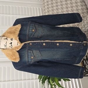 Cole B Country Vintage Denim Jacket with Faux Fur Collar